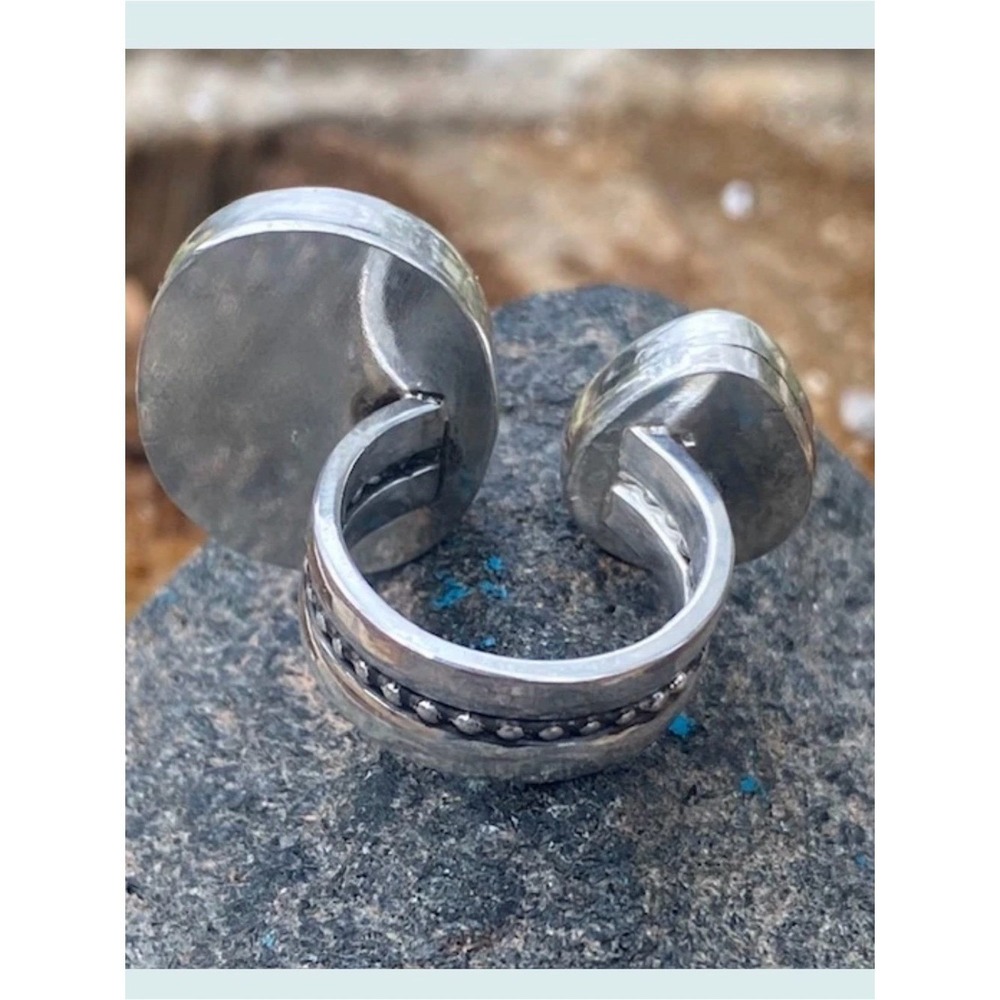 Moonstone and Turquoise Sterling Silver Chunky Dual Adjustable Ring - Picture 4 of 6